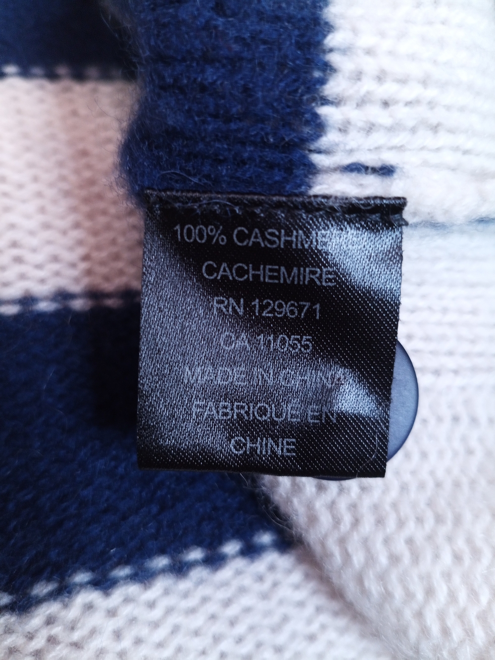 360 Cashmere Navy and Cream Striped Button-Front Cashmere Cardigan - Picture 8 of 8